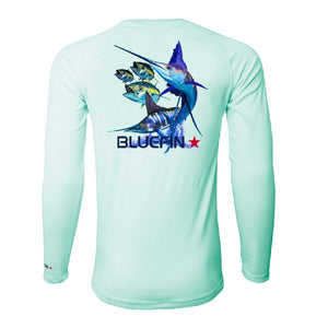 Bluefin Second Skin Long Sleeve Top Solar UV Protective Fishing Tee - Medium Fish Set Aqua