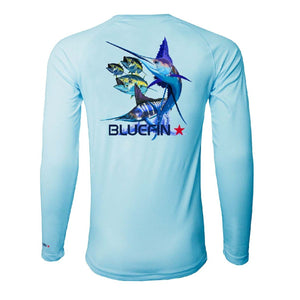 Bluefin Second Skin Long Sleeve Top Solar UV Protective Fishing Tee - Medium Fish Set Light Blue