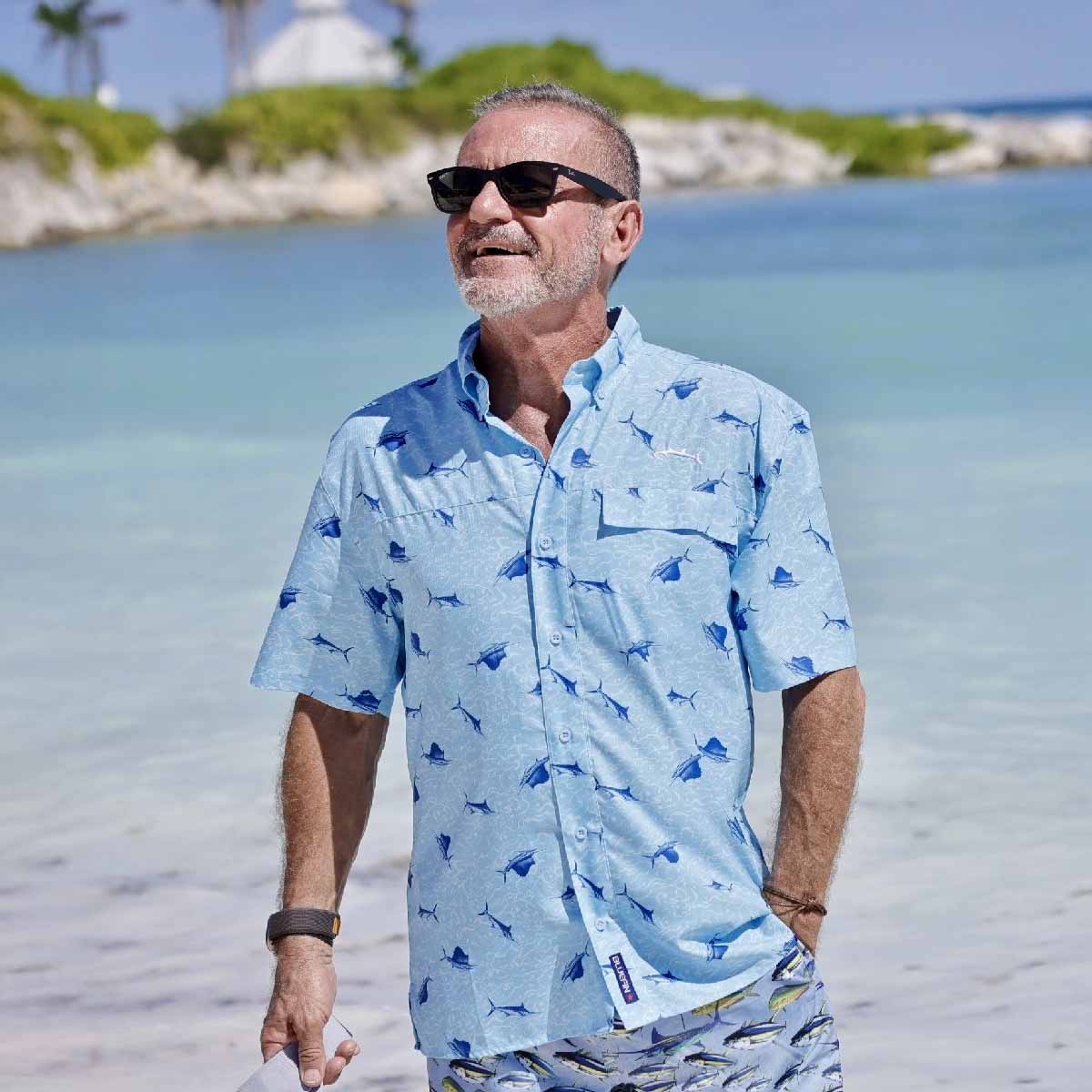 Bluefin Printed Sea Short Sleeve UV Protective Performance Sport Shirt