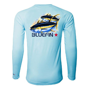 Bluefin Second Skin Long Sleeve Top Solar UV Protective Fishing Tee - Medium Yellowfin Tuna Light Blue