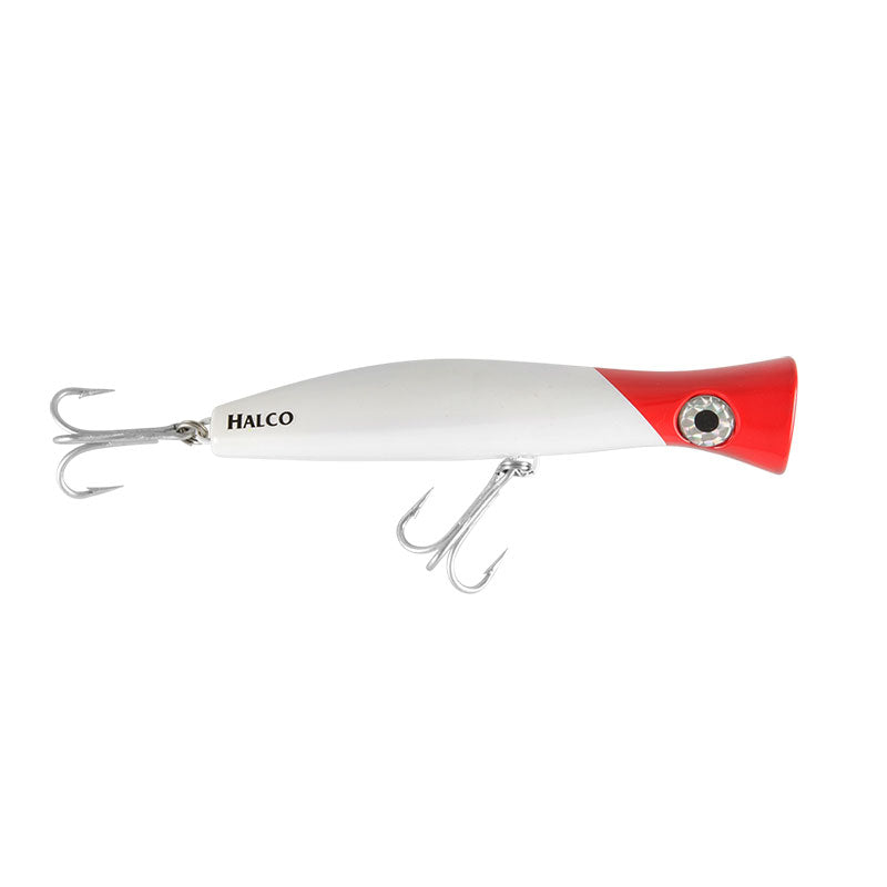 Halco Roosta Popper 195 Haymaker Surface Lure - New KO 128g White Redhead