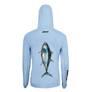 BKK Long Sleeve Performance UV Fishing Shirt with Hood - Medium / Tuna Light Blue