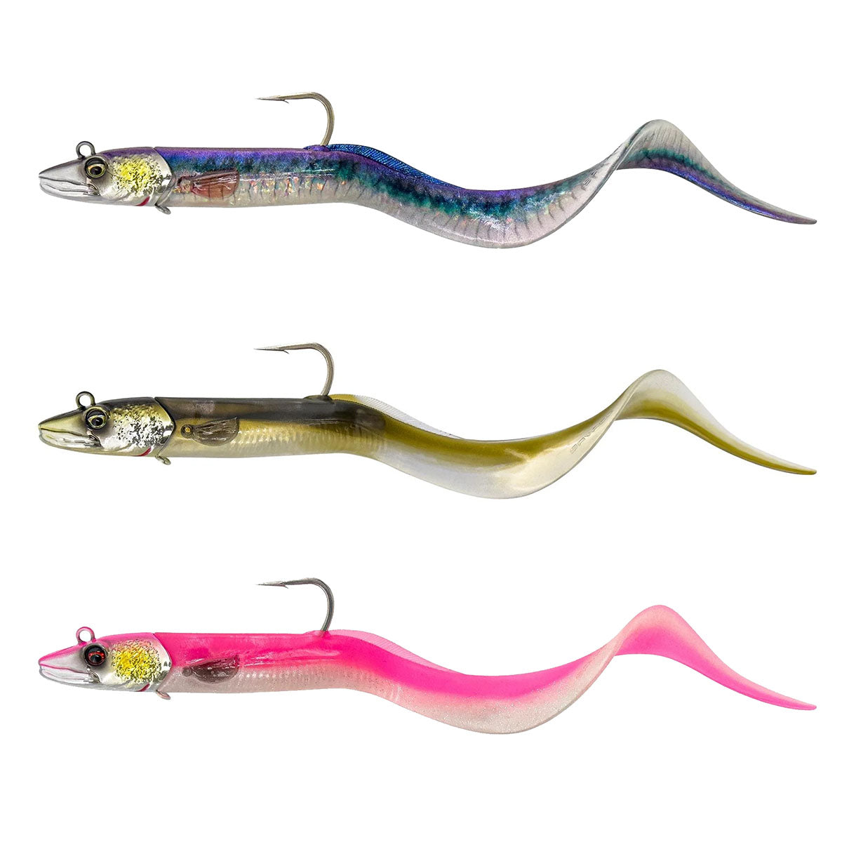 eel fishing lures Size: 5" - Color: Sapphire Shine Run Off Lures Swimming Sand