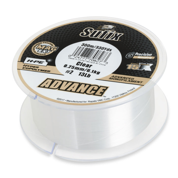 Fil De Pêche Sufix Nylon Advance G2 150m - Jaune Haute Visibilité, Diamètre 0.16mm, Résistance 2.9kg - 3