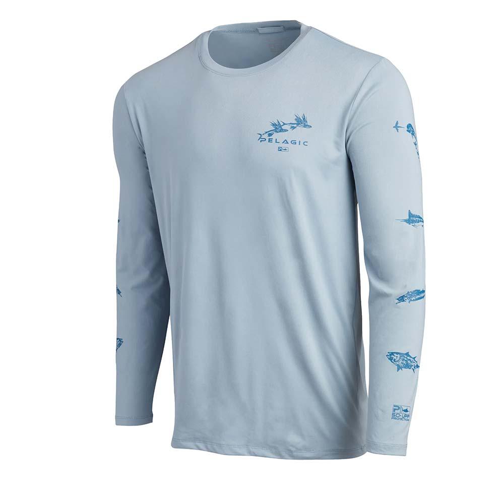 Pelagic Stratos Gyotaku Marlin Long Sleeve Performance Shirt, Slate / Medium