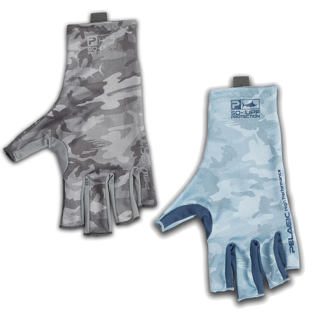 Pelagic Sun Protection Gloves, Fish Camo Light Grey / M/L