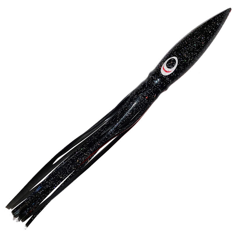 Braid Bulbhead Squid - 9" Black Glitter Red Stripe