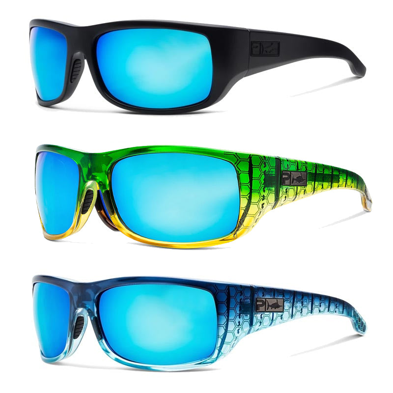 Pelagic Fish Hook Polarized Sunglasses Clear Blue Mirror Polarized Man