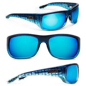 Pelagic Fish Hook Polarised Sunglasses - Frame-Blue Helix Lens-Blue Mirror