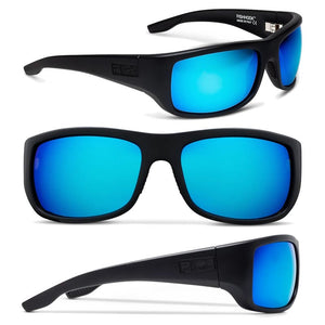 Pelagic Fish Hook Polarised Sunglasses - Frame-Matt Black Lens-Blue Mirror