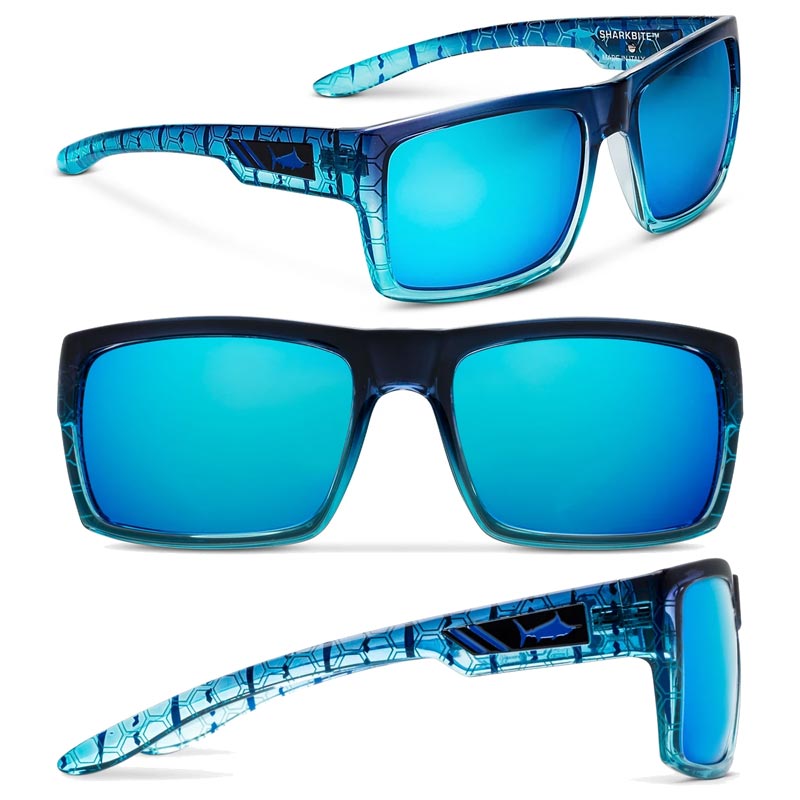 Pelagic Shark Bite Polarised Sunglasses - Frame-Blue Helix Lens-Blue Mirror