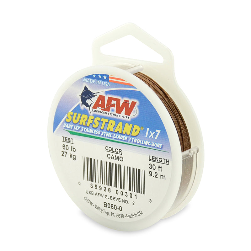 AFW Surfstrand Bare 1x7 Stainless Steel Leader Wire 60 LB Camo 30 Ft B060-0